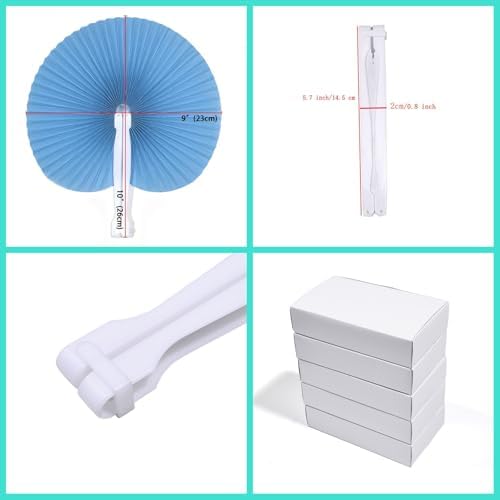 20 Pieces Blue Round Paper Fans - Image 2