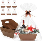 10PACK Brown Baskets For Gifts Empty, 10 x 8” Thick Gift Basket with 10 Clear Bags and Pull Bows, Cardboard Gifts Baskets Trays with Handles for Christmas, Thanksgiving, Wedding, Birthday - Brown by AFOROEOA