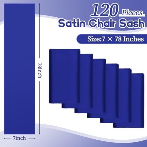 fani 120 PCS Satin Chair Sashes, 7x78 Inch, Royal Blue - Image 2