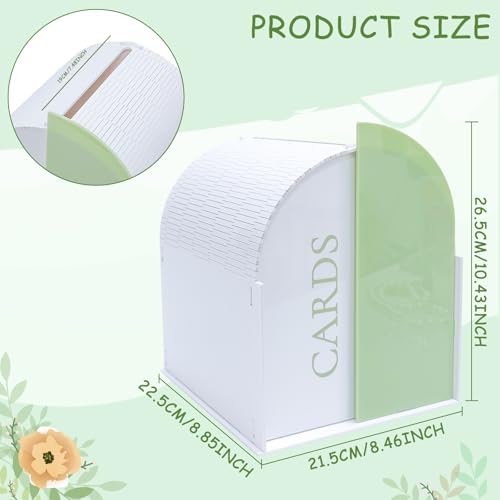 OurWarm White Arched Wedding Card Boxes for Reception, Acrylic Card Box with Writable Green Standee & Erasable Pen, Large Cards Box for Wedding Reception Party Birthday Graduation Baby Shower Decor - Image 3