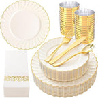 YOUBET 175PCS Ivory Scalloped Plastic Plates for Party Wedding by YOUBET