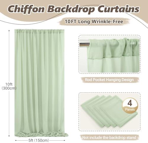 20ft x 10ft Sage Green Backdrop Curtains, Wrinkle-Free Sheer Chiffon Fabric Backdrop Drapes for Wedding Arch Party Ceremony Stage Photo Decoration - Image 5