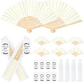 50Set Wedding Hand Fans Party Favors Cream Paper Folding Handheld Fans Bulk, DIY Bamboo Fans with Thank Tag Organza Bag for Summer Guests Bridal Dancing Props Church Decoation by wxfdac