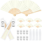 50Set Wedding Hand Fans Party Favors Cream Paper Folding Handheld Fans Bulk, DIY Bamboo Fans with Thank Tag Organza Bag for Summer Guests Bridal Dancing Props Church Decoation by wxfdac