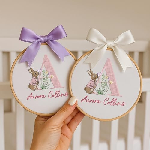 Embroidery Baby Name Sign, Personalized Welcome Baby Hoop Sign with Bow, Custom Baby Name Sign for Hospital, Infant Baby Shower Gifts New Parents (06) - Image 3