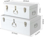 Vixdonos Decorative Large Metal Box Storage Trunk Chest Set of 2 College Dorm Organizer with Hardware Hasps and Handle for Home Deocr,23.7X14.2X9.5 Inches - Image 2