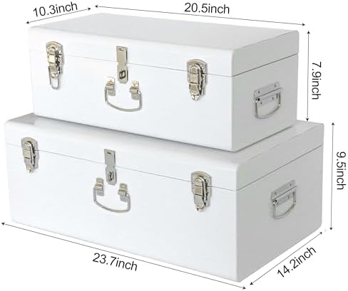 Vixdonos Decorative Large Metal Box Storage Trunk Chest Set of 2 College Dorm Organizer with Hardware Hasps and Handle for Home Deocr,23.7X14.2X9.5 Inches - Image 2