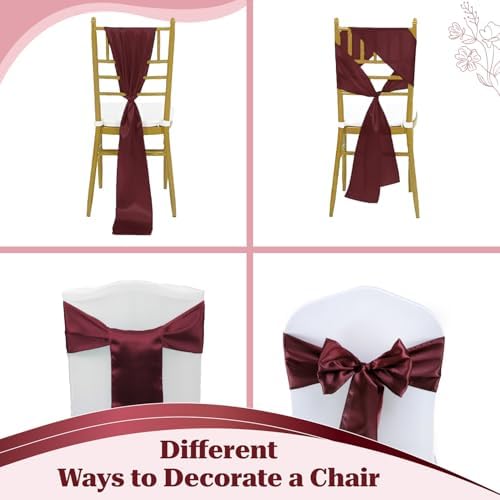 MDS® Pack of 150 Satin Chair Sashes for Wedding & Events – Burgundy - Image 4
