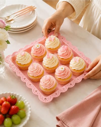 Plastic Serving Tray, 24 Pack Catering Trays Square Serving Platters Fast Food Trays, Reusable Plastic Tray For Party Anniversary Wedding Christmas Baby Shower (Pink) - Image 6