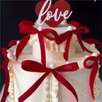 200pcs Satin Ribbon Bow Cake Toppers Pink Red Love Couple Cake - Image 3