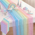 8 Pcs Pastel Rainbow Table Runners 29 x 70 in Rainbow Tablecloth by Windkream