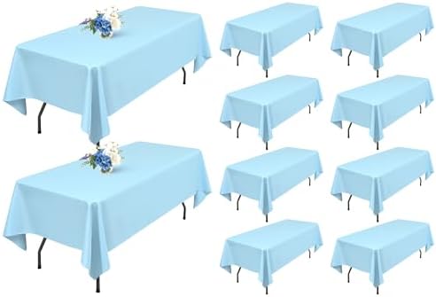 Showgeous 60x102 Inch Light Blue Rectangle Tablecloth 10 Pack Fit 6FT Table by Showgeous