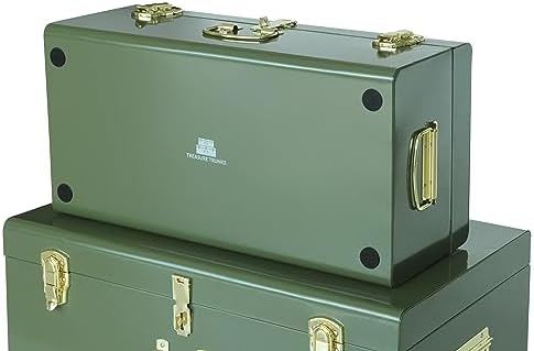 Vixdonos Metal Trunk Decorative Storage Box Set of 2 College Dorm Chest with Handle (Green) - Image 3