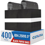 GSSUSA 400 Pack 8x4.25x10.5'' Paper Bags with Handles Bulk, Black Kraft Paper Gift Bags for Small Business, Sturdy Grocery Retail Shopping Bag, Birthday Party Favor Bag, Craft by GSSUSA