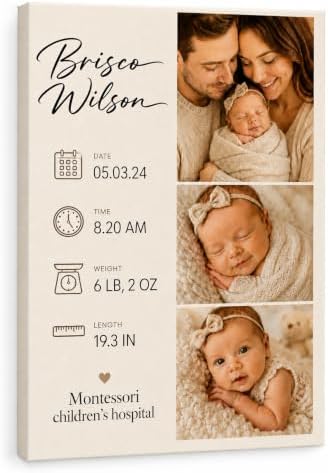 TWING Custom Baby Birth Details Photo Canvas Print Wall Decor, 12 x 16 in by TwingRepublic