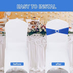 Pack of 60 Spandex Chair Sashes Bows Stretch Chair Cover Band with Buckle Slider Universal Elastic Chair Ties for Wedding Banquet Party Event Decoration (Royal Blue) - Image 4