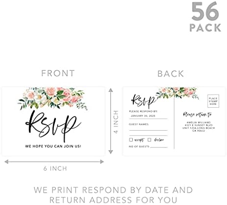 Andaz Press 56-Pack Personalized RSVP Postcards for Wedding Peach Floral Garden Cardstock Response Reply Cards for Bridal Shower Baby Shower Birthday Event Custom Date and Return Address 4 x 6-Inch - Image 5