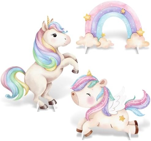 3Pcs Unicorn Birthday Decorations, Large Rainbow Unicorn Cardboard Cutout Standup, Girls Baby Shower Party Signs for Photo Booth Props Backdrops Indoor Outdoor Cartoon Party Supplies by WelcometoLawnIdyll