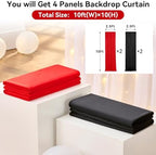 10×10 FT Black Red Backdrop Curtains for Parties, 4 Panels 2.5×10ft Wrinkle Free Soft Polyester Drapes for Backdrop Decor Themed Party Baby Shower Photo Background Curtain - Image 2