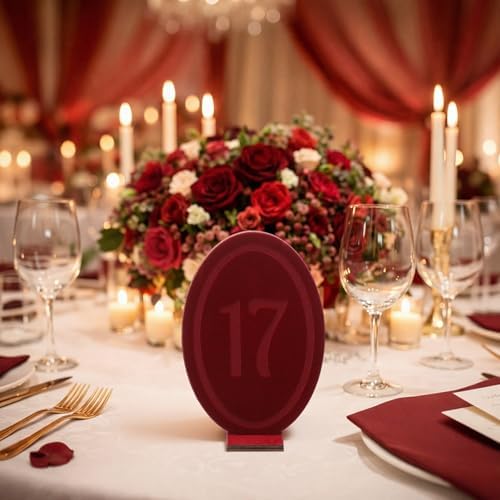 Yookeer 20 Pcs Wedding Table Numbers, Velvet Stand, Burgundy, 1-20 - Image 3