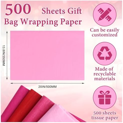 500 Sheets Pink Tissue Paper for Gift Bags, Mixed Pink Wrapping Tissue Paper Bulk for Decoration DIY Art Crafts Birthday Wedding Packaging, 14 X 20 Inches - Image 2