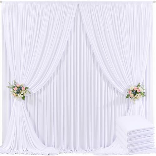 4 Panels White Backdrop Curtain for Parties Wedding Wrinkle Free 20ft x 10ft Backdrop Drapes for Baby Shower Gender Reveal Birthday Photo Photography Polyester Fabric Background Decoration by Suppromo