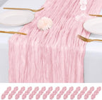 14 Pack Light Pink Cheesecloth Table Runner 17x108 Inch Semi Sheer Boho Gauze Cheese Cloth Fabric Table Runners, for Wedding Party Baby Shower Birthday Home Decor Garden Farmhouse by Unknown