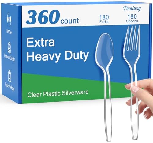 Dealusy 360 Count Extra Heavy Duty Clear Plastic Forks and Spoons by Dealusy