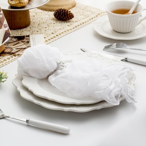 60 Pack White Cheesecloth Napkins Washable 21x21 Inches White Cloth Napkins Set of 60 Dinner Table Napkins for Wedding Cotton Gauze Bridal Baby Shower Rustic Boho Summer Party Table Decor - Image 5