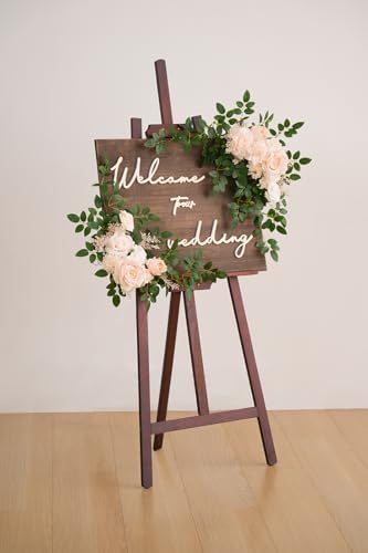 2pcs Babypink Deluxe Welcome Sign Artificial Flowers Wedding Backdrop Garland Hanging Floral Arrangements for Ceremony Reception Entryway Board Sweetheart Table - Image 2