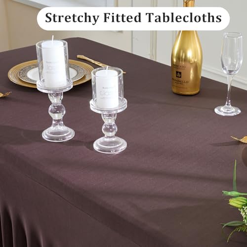 2 Pack Brown Spandex Table Clothes for 6 Foot Rectangle Tables, Wrinkle Free Fitted Table Cover 6ft Stretch Tablecloths Desk Skirt for Parties Weddings Birthday Banquet Baby Shower - Image 2