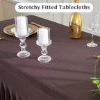 4 Pack Brown Spandex Table Clothes for 8 Foot Rectangle Tables, Wrinkle Free Fitted Table Cover 8ft Stretch Tablecloths Desk Skirt for Parties Weddings Birthday Banquet Baby Shower - Image 3