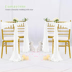 50 PCS Cheesecloth Chair Sashes Bows Wedding Aisle Decorations Chair Ribbon Ties Back Sash for Wedding Party Events Banquet Chair Cover Decoration (White) - Image 6