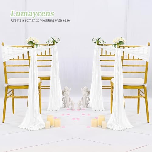 50 PCS Cheesecloth Chair Sashes Bows Wedding Aisle Decorations Chair Ribbon Ties Back Sash for Wedding Party Events Banquet Chair Cover Decoration (White) - Image 6