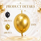 Gejoy 200 Pcs Link Balloons Latex Party Decor,Metallic Gold,Black,10 Inch - Image 2