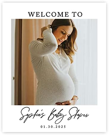 Andaz Press 16"x20" Personalized Canvas Baby Shower Welcome Sign, Custom Photo Classic Minimal Gender Neutral Large Welcome Baby Shower Sign for Easel Stand, Baby Shower Decorations by AndazPress