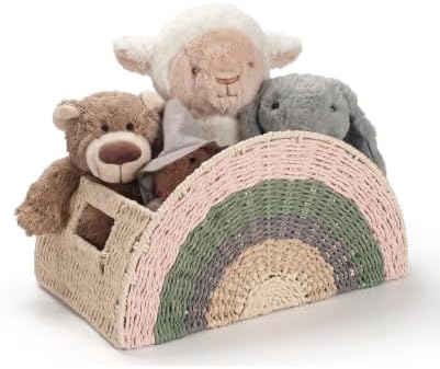 Rainbow Rope Basket, Handwoven Paper Rope Baby Toy Storage Basket with Handle for Nursery, Diapers, Clothes, Books & Toys, Kids Room, Playroom & Baby Shower Gift by Knitus
