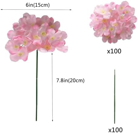 WEISPARK 100PCS Artificial Hydrangea Flowers, Fake Flowers Silk Hydrangea Full Flowers Heads with Stems for Wedding Home Party Shop Baby Shower Decor (Baby Pink) - Image 2