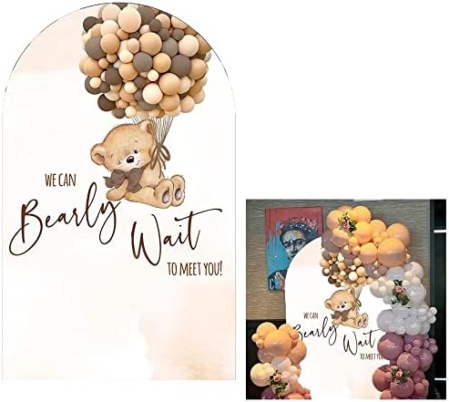 Teddy Bear Arch Backdrop 4x7ft We Can Bearly Wait to Meet You Arched Wall Covers Stretchy Background for Party Decorations Brown Baby Shower Decor Props NO-78 by Aerdce