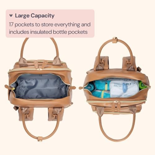 BabbleRoo Leather Diaper Bag Backpack - Baby Essentials Travel Baby Bag, Multi function, Water Resistant, with Changing Pad, Stroller Straps & Pacifier Case – Unisex, Light Brown - Image 4
