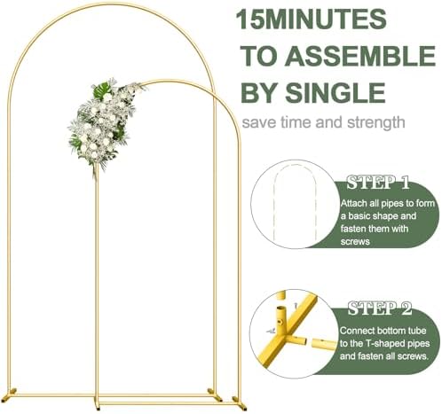 Wedding Arch Backdrop Stand Set of 2, Gold Metal, 7.3FT & 6FT - Image 4