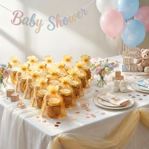 IIKUM 60 Pack 1.5 oz Hexagon Mini Glass Honey Jars with Wooden Dippers, Bee Pendants, Gift Bags, Thank You Cards, Jutes and Cute stickers- Perfect for Baby Shower, Wedding Favors and Party Favors - Image 5