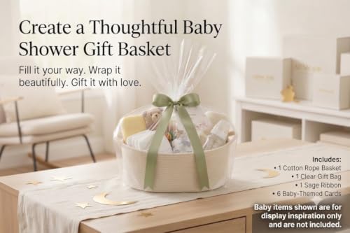 Large Empty Baby Shower Basket Kit with Cotton Rope Basket & Gift Bag - Image 2