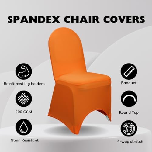 YOUR CHAIR COVERS - 6 Pack Orange Stretch Spandex Banquet Chair Covers - Wedding Slip Premium Quality Cover - Image 2