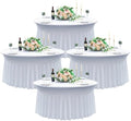4 pk White Round Spandex Tablecloth for 60in Tables, Wrinkle Free Stretchy 120inch Fitted 5FT Table Cloths Round Table Covers with Skirt for Wedding Party Dining Banquet Events by Nobed+HHT