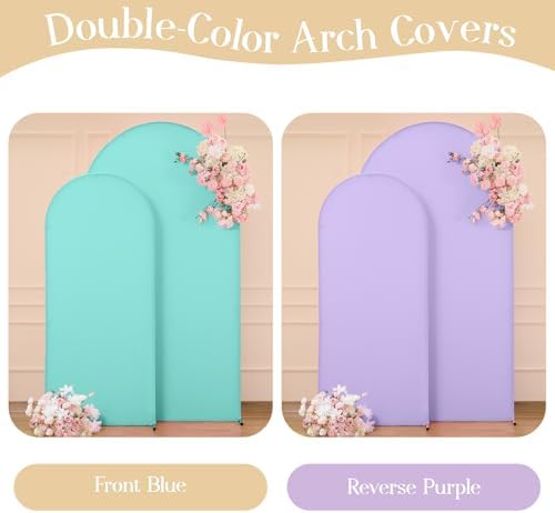 Blue Purple Arch Backdrop Cover Set of 2 Birthday Party Arch Covers 7.2 and 6ft Wedding Arch Cover Stretchy Backdrop Bridal Baby Shower Lavender Lilac Arch Covers Spandex - Image 2