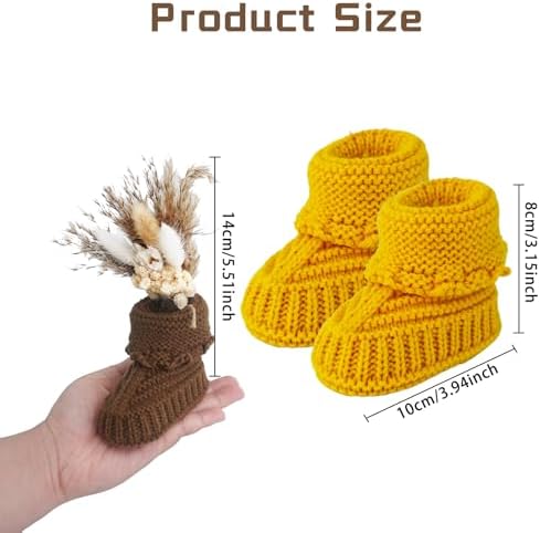 4 Pairs Baby Shower Table Decorations with Dried Pampas Grass Bouquet Gender Reveal Party Decor Bulk Boho Table Centerpieces Crochet Knitted Baby Booties - Image 2