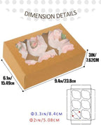 qiqee Auto-pop Up Cupcake Boxes with Window Brown 100PCS 6 Count Cupcake Box 9.4"x6.1"x3" Cupcakes Carrier, 6 Cupcake Containers - Image 4