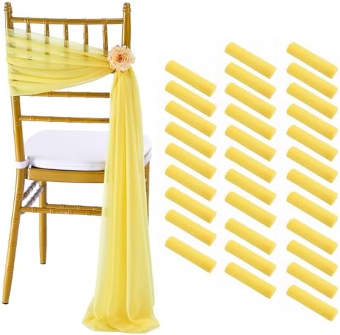Yellow Chair Sashes for Wedding: 32 Pieces 8ft Long Sheer Draping Fabric – Reception Party Hotel Event Dining Chair Decorations by Fanqisi