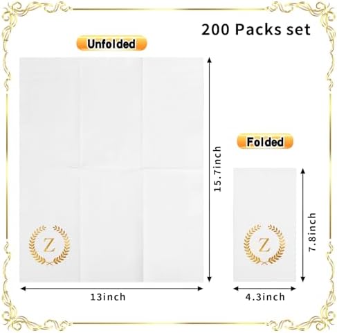 200 Pack Monogrammed Disposable Napkins Gold Foil Letter Z Guest Napkins Initial Disposable Hand Paper Towels for Wedding Engagement Baby Shower Party Home Kitchen Bathroom Dinner Decorative Towels - Image 2